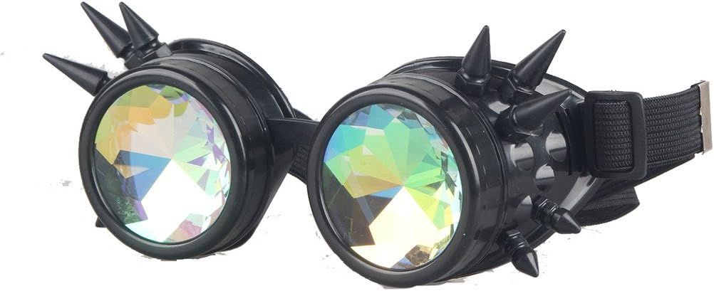 Kaleidoscope Rave Rainbow Crystal Lenses Steampunk Goggles Spike Halloween