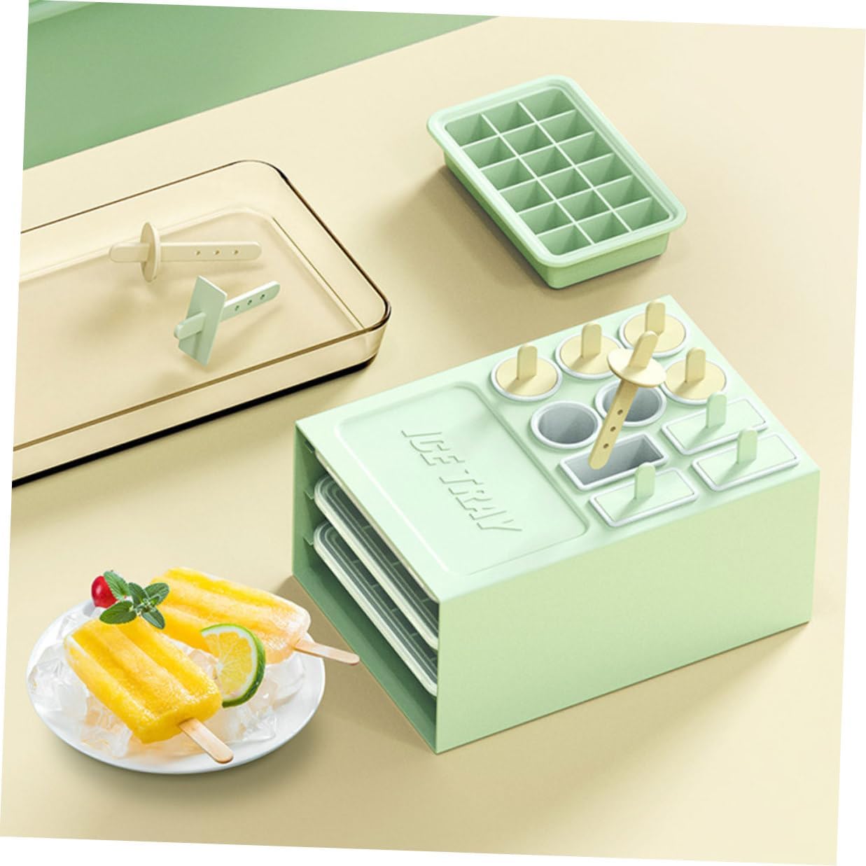 Garneck Ice Pop Molds and Kitchen Ice Cube Tray Set Plastic with 18 and 8 Cavity for Homemade Chilled Pops