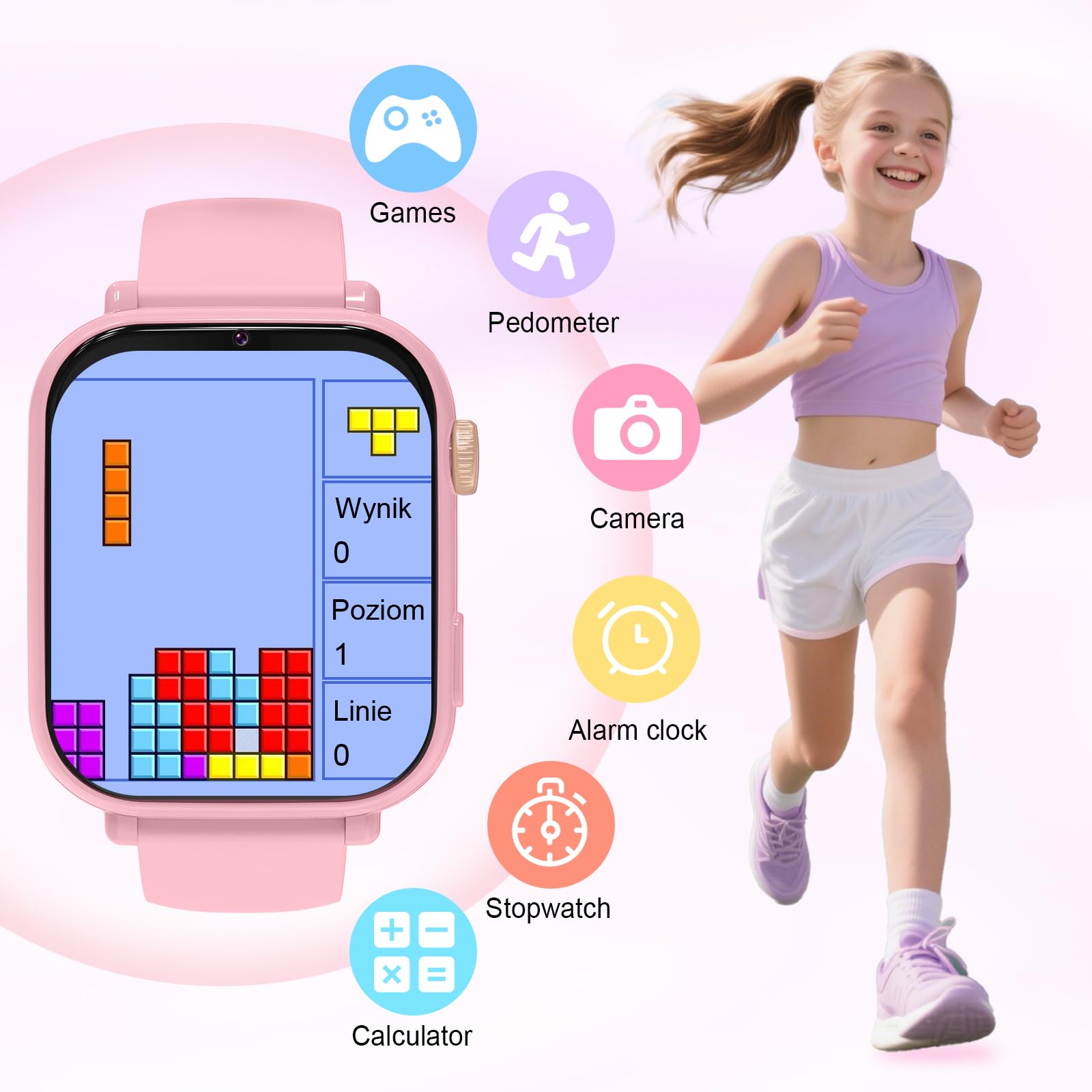 Smartwatch Bambini GPS 4G, Orologio Intelligente con Telefono, Videochiamata, Chat, SOS, Sveglia, Contapassi, Camera, Modalità Classe, Gioco, Smart Watch per Ragazza e Ragazzo 4-12 Anni Regalo, Rosa