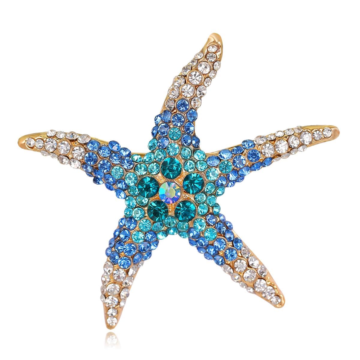 Brooch Pin for Women, Sparkling Blue Starfish Design Saree Brooch for Traditional, Elegant Accessory for Dresses Blazers Bags Hats,Silver Brooch for Women