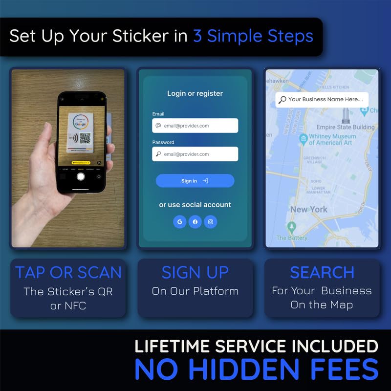 MESSAGENES Adesivo Recensioni Google Con NFC E QR, Riutilizzabile, 2 Unità 12x8 Cm Per Negozio - 5