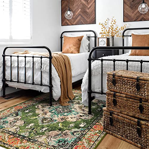 Wonnitar Bohemian Medallion Area Rug - Green 3X5 Washable Entry Rug Boho Bedside Rug Vintage Distressed Non-Slip Door Mat Throw Carpet For Entrance Bathroom Laundry Kitchen Indoor Office #TOP4