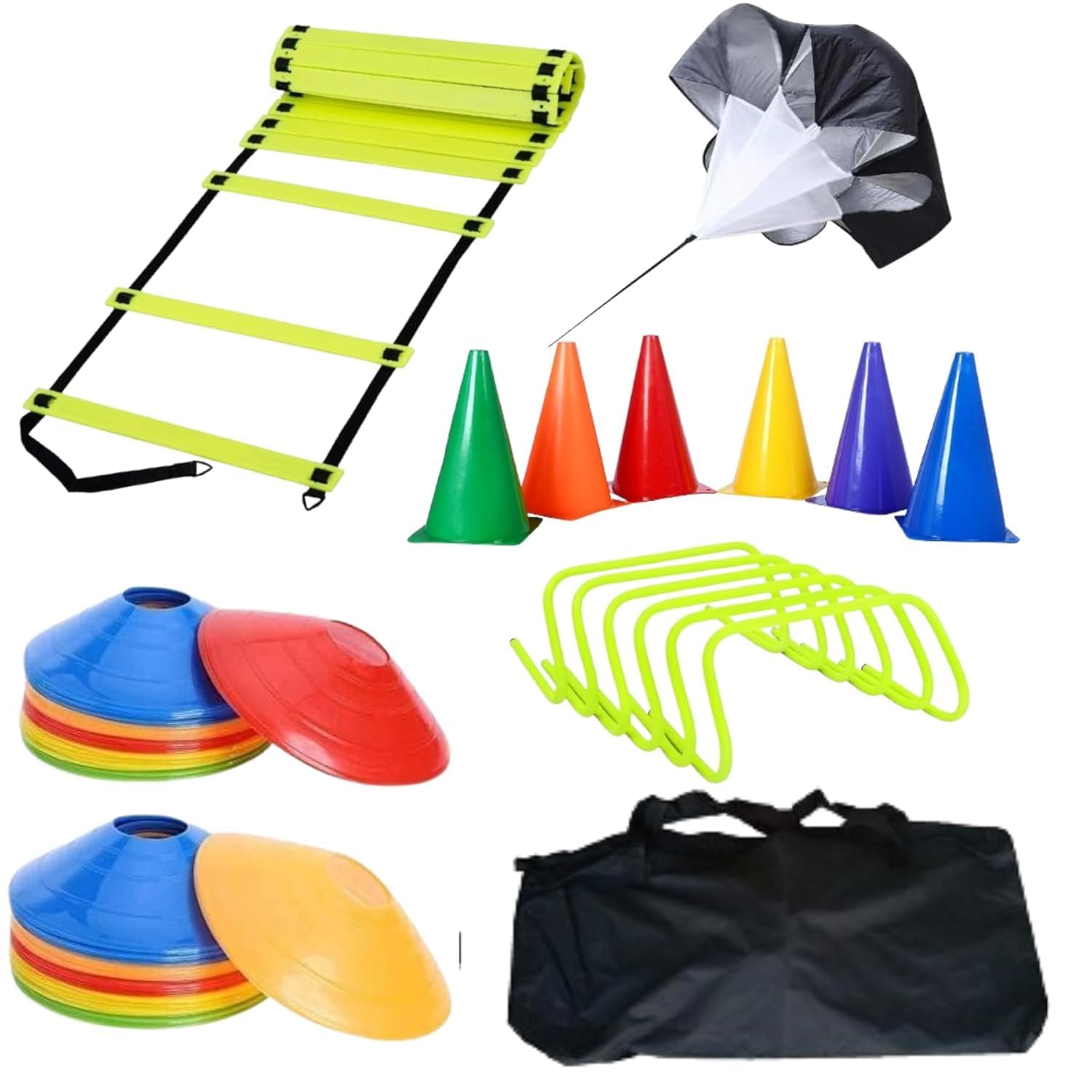 JAXTON Complete Sports Agility Training Kit with 4m Ladder, 20 Saucers, 6 Cones, 6 Hurdles, 6-Inch Marker Cones, Football, Fitness, Speed, Footwork, Coordination Drill Set-image-6