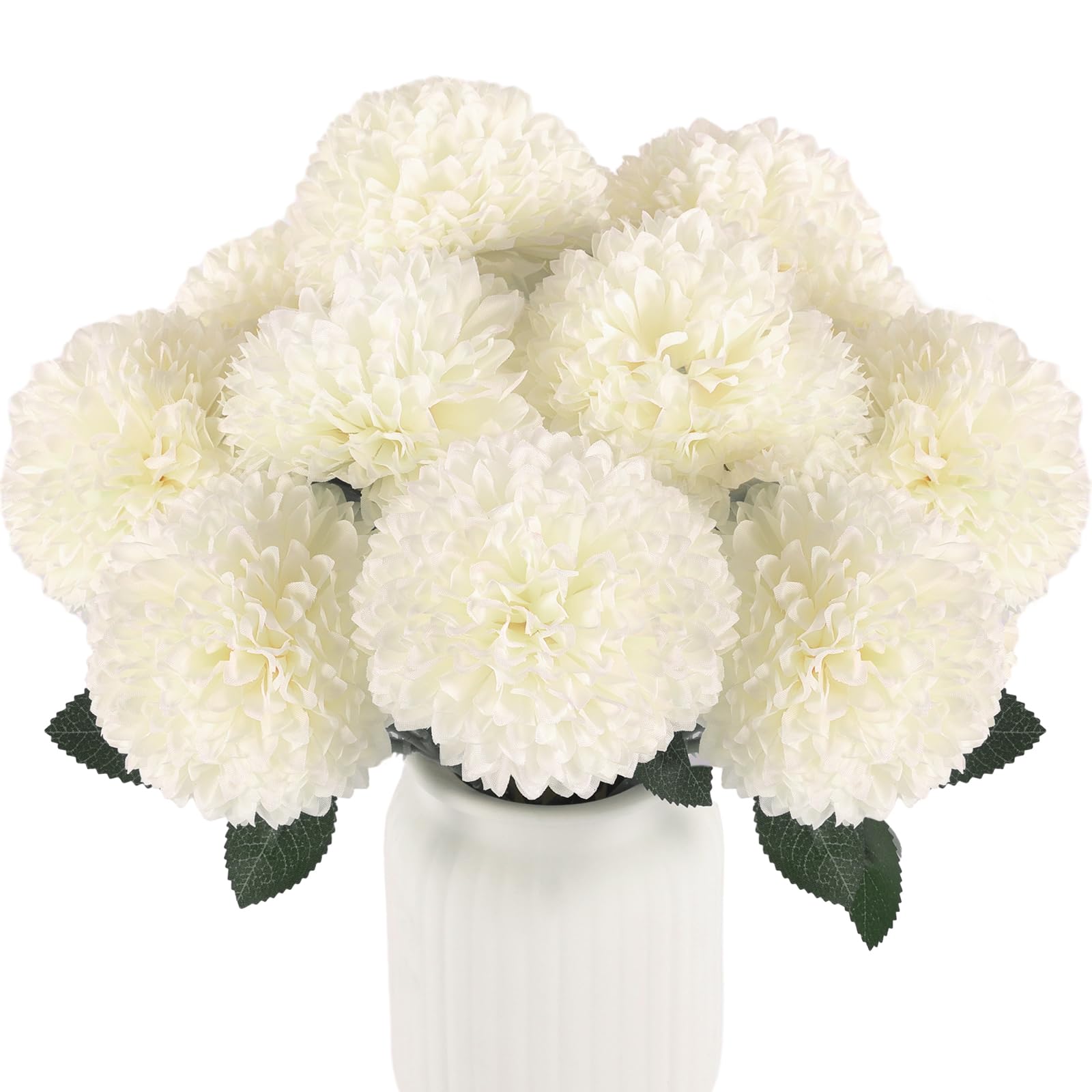 Buquê Crisântemo Artificial Branco - 24 Flores Haste Longa Para Decoração De Casamento