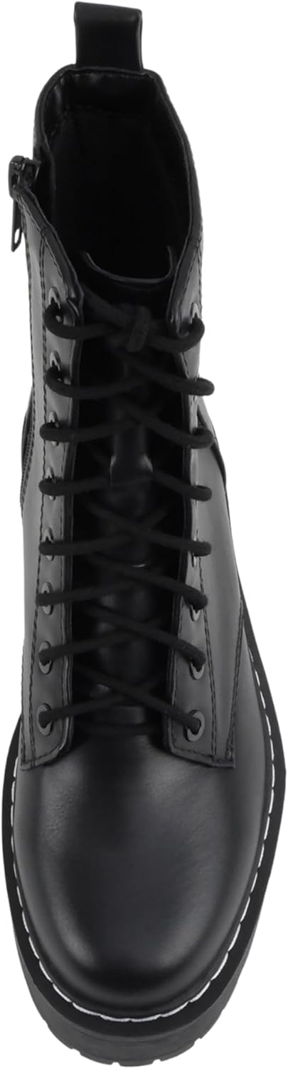 Soda FLING Women Chunky Lug Sole Lace up Fashion Combat Ankle Boot w/Side Zipper - Image 5