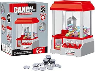 Cymwer Refillable Music Mini Claw Machine Battery, Candy Grabber Arcade Game Coin Operated Mini Plush Candy Grab Claw Machine Battery Powered Entertainment Funny Toys for Kids Adults