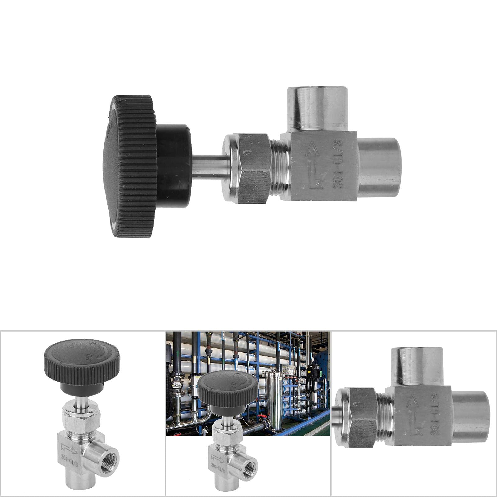 Valvola A Spillo Angolo Retto Acciaio Inox BSPP 1/8" - Per Acqua, Gasolio E Carburante