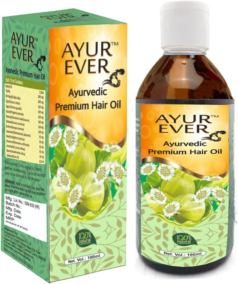 AYUREVERAyurvedic Premium Hair Oil for Helps in Hair Fall Control, Hair Growth, Anti dandruff ,- Stress Relief - Promotes Hair Growth Oil with 14 Essential Oils 18 Natural Extracts (100 ml)