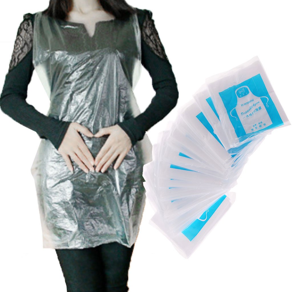 Youngery Clear (1 Pack Of 25 Sachets Individually Wrapped Disposable Apron Plastic Waterproof Apron