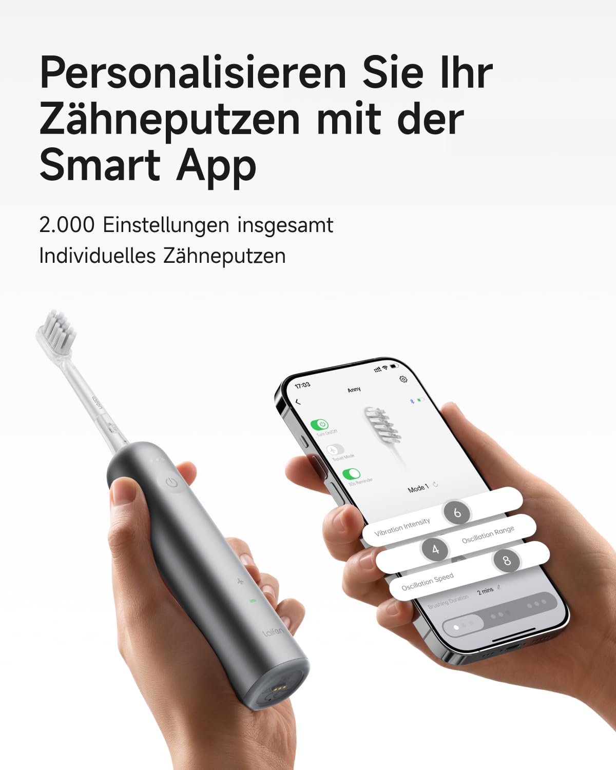 Laifen Wave elektrische Zahnbürste, Oszillation & Vibration elektrische Schallzahnbürste mit 3 Bürstenköpfen, IPX7 Wasserdicht Reisezahnbürste (Aluminium Geschenkbox-Version）