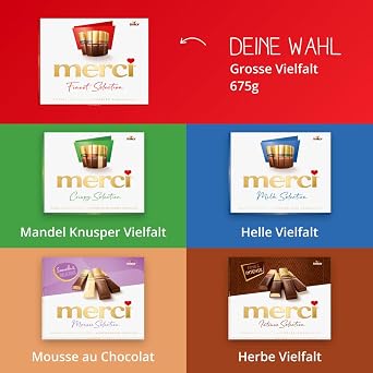merci Finest Selection Große Vielfalt – 10 x 675 g – Erlesene Schokoladen-Spezialitäten – Gefüllte und nicht gefüllte Pralinen