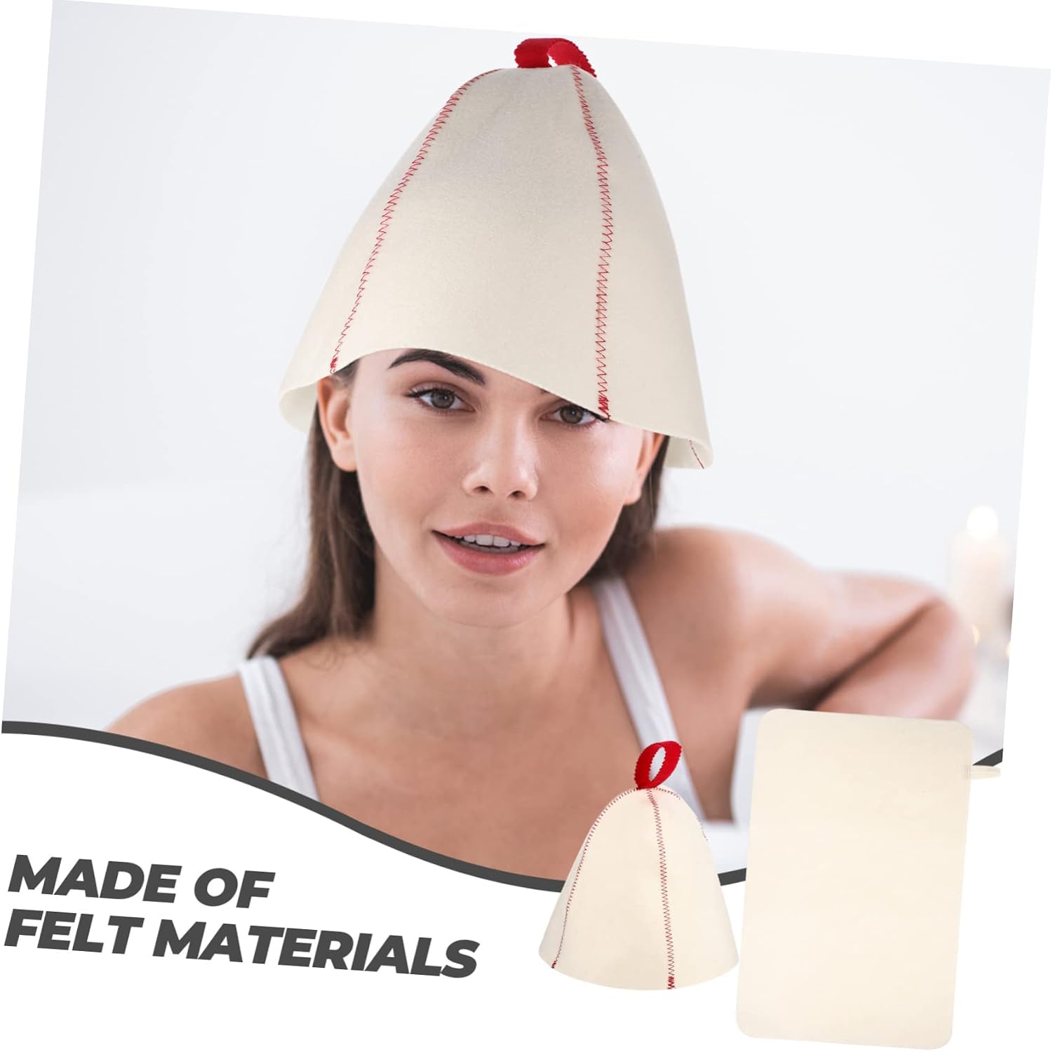 Felt Sauna Hat Set for Women Breathable Shower Cap with Cushion Thick Material for Long Hair Bath House Accessory Red and Bundle image 5