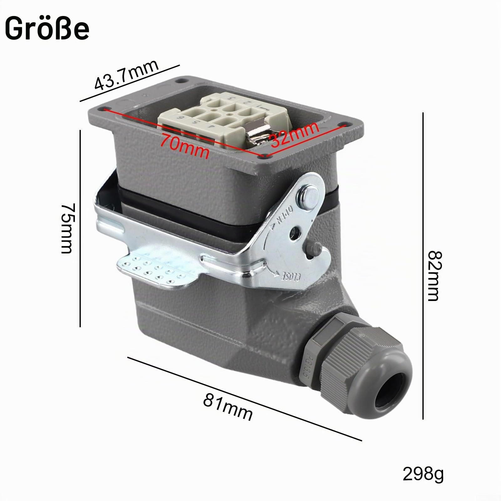 Industrieller rechteckiger Stecker, robuster 6-poliger Maschinenstecker, 6-adrige Steckverbinder für Anwendungen (6-adrige seitliche Linie)