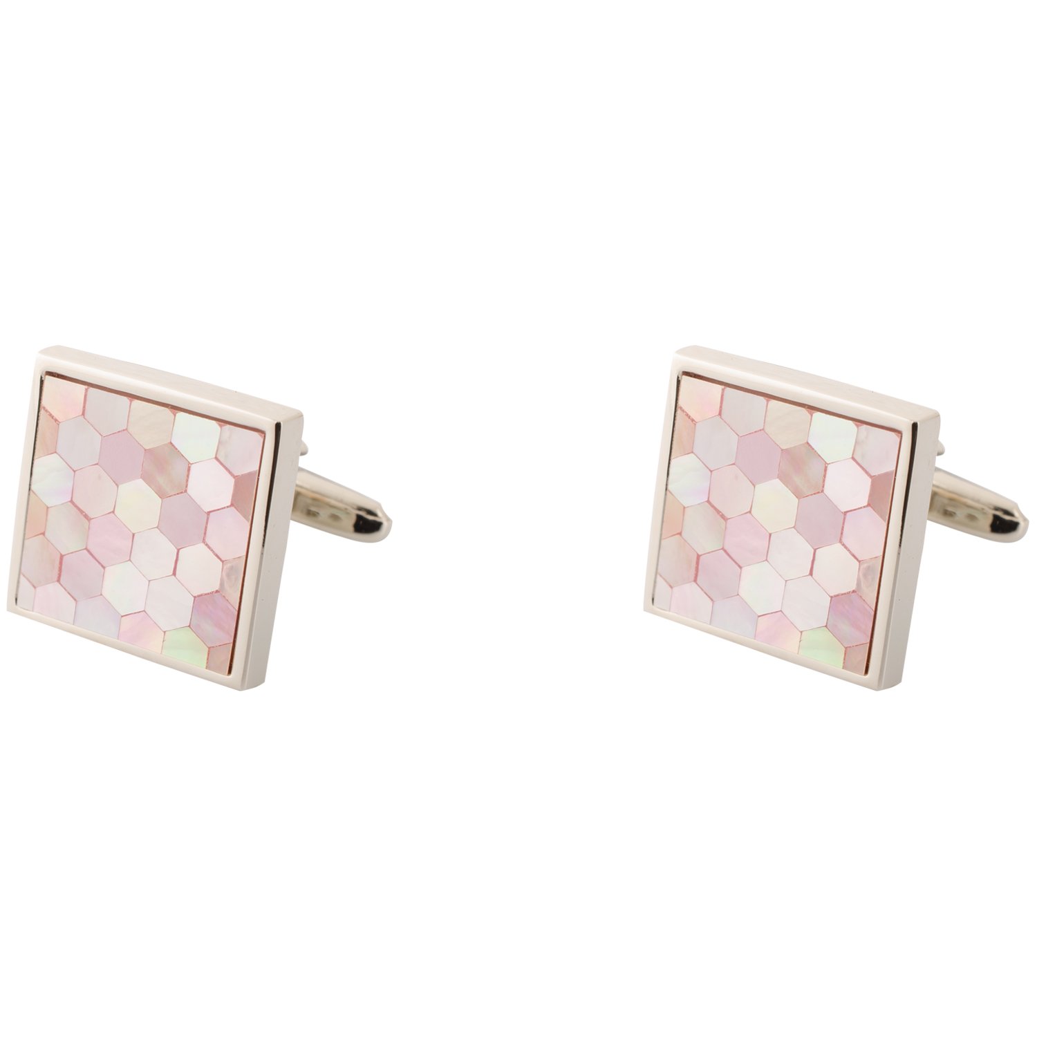 the tie hub Honeycomb Pink MOP Cufflinks – Elegant Mother of Pearl Inlay, Formal & Business Wear for Men-picture-10