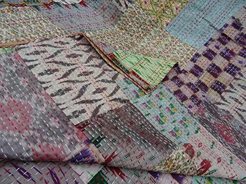 Sophia-Art Patola Silk Patch Work Kantha Quilt, Kantha Blanket Bedspread, Patch Kantha Throw, Kantha, Kantha Rallies Indian Sari Quilt, #TOP4