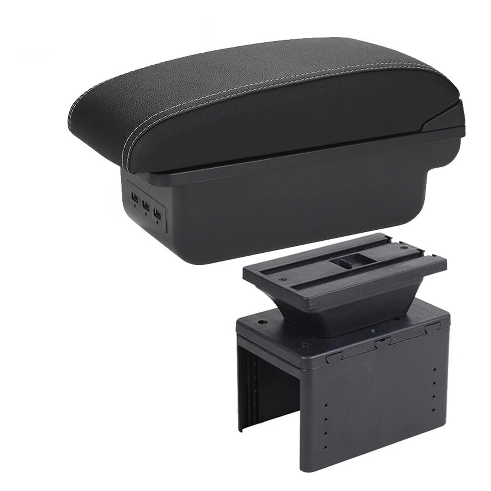 UMDJJU Universal Car Armrest Model Box Accessories Storage Modification Retrofit Parts Relieve Fatigue Car Centre Console Armrest Box(B3 Black white 3USB)