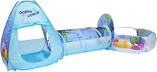 Barraca de brincar para crianças 3 em 1, barraca de bolinha com túnel Cl Play, barraca PSE para crianças com bolsa de armazenamento com zíper, barraca de brincar Ocean World Toddler Jungle Gym para me