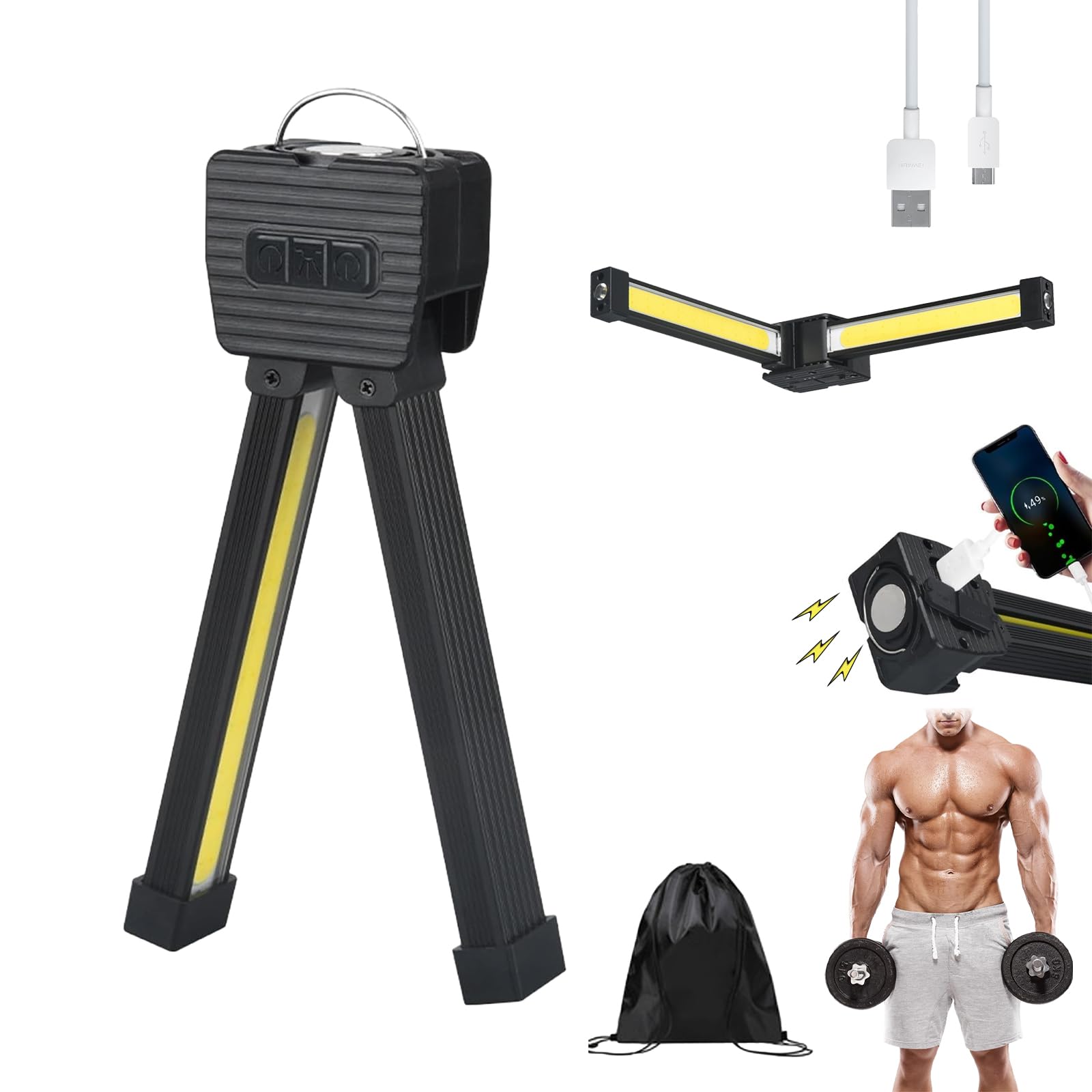 Gym Lamp for Posing, Portable The Magnetic Gym with Hanging Hook, Rechargeable 7th Gear Dimming Posing Lamp with 180 Degree Folding, Posing Gym Lamps
