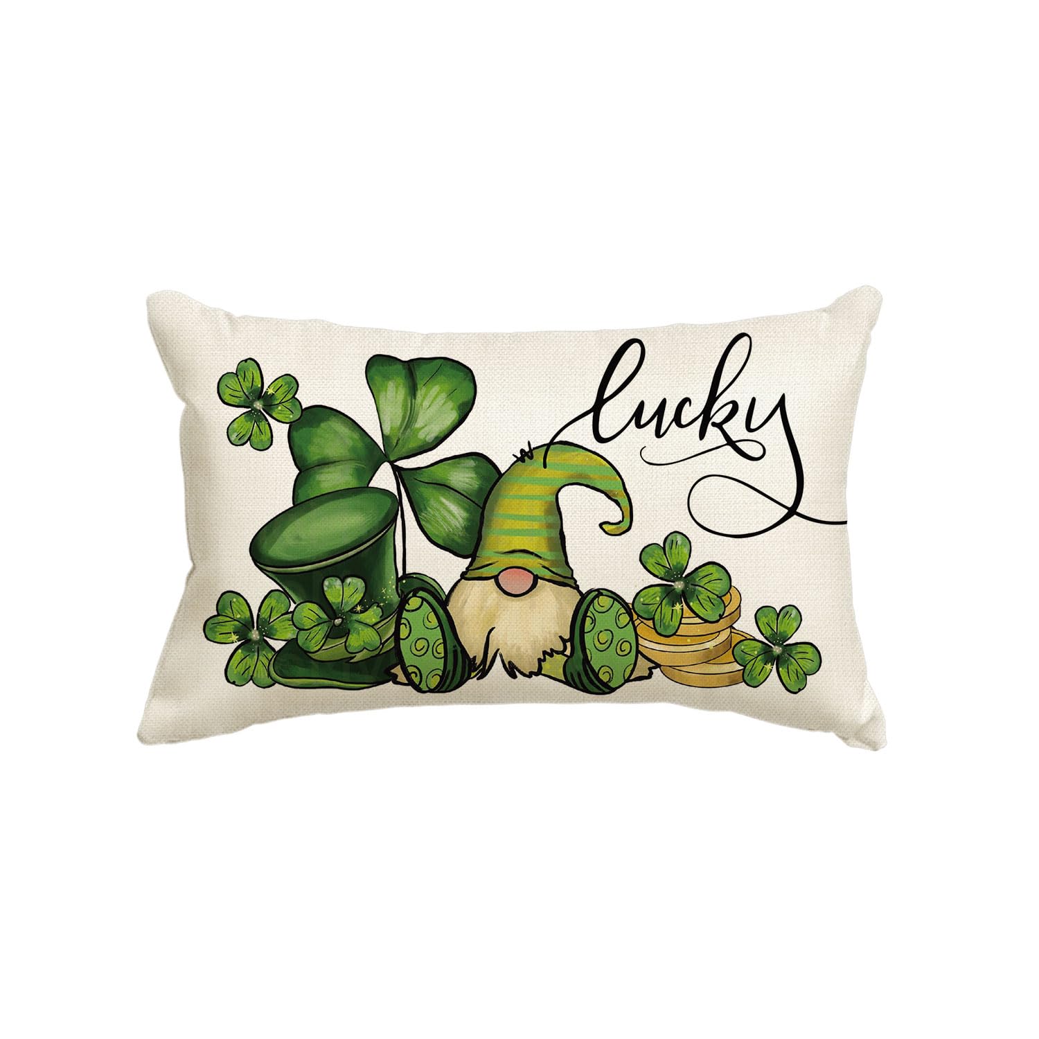 Housse de coussin trèfle Saint-Patrick en lin avec fermeture éclair invisible 30x50 cm