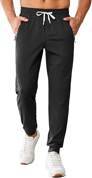 PINSPARK Men's Joggers with Zipper Pockets Stretch Lightweight Athletic Track Pants Gym Quick Dry Workout Pants for Men