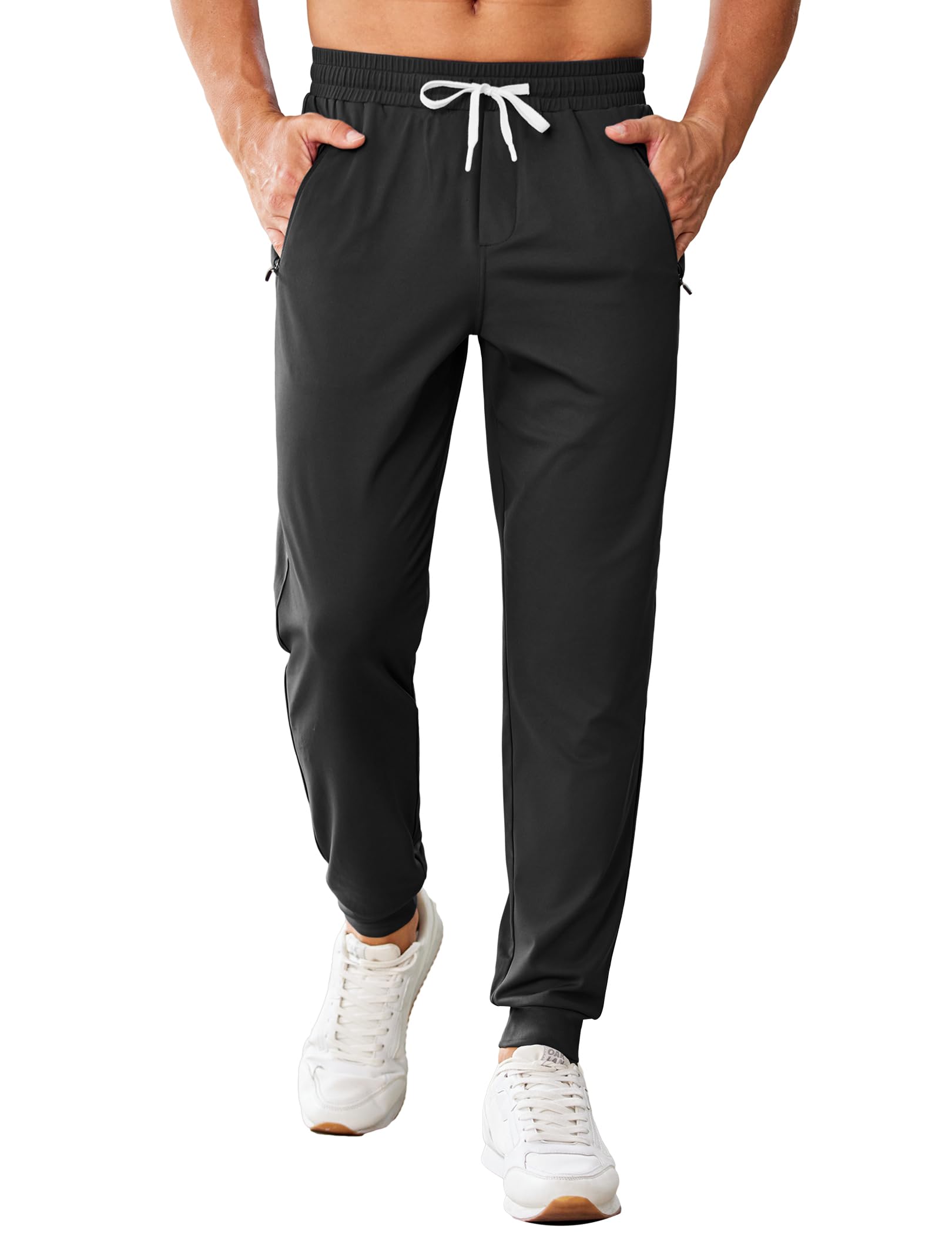 Men's Joggers with Zipper Pockets Stretch Lightweight Athletic Track Pants Gym Quick Dry Workout Pants for Men