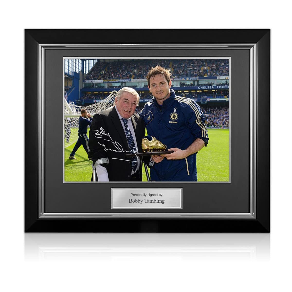 Exclusive Memorabilia Bobby Tambling Signed Chelsea Photo: Lampard Presentation. Deluxe Frame