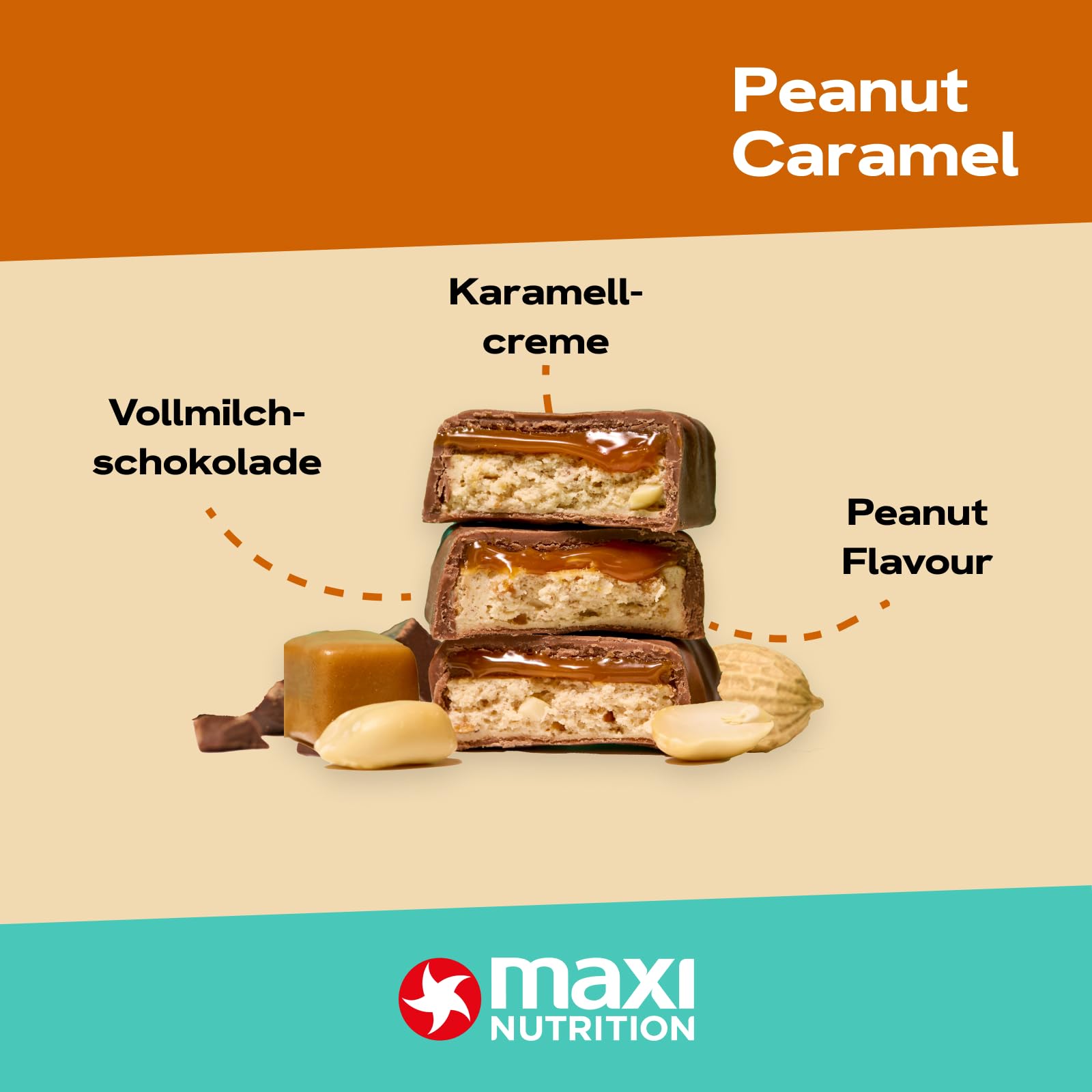 MaxiNutrition Softbar Caramel MixBox, 12x 45g, Proteinriegel, 30% Eiweiß, 14g Protein je Riegel, low Sugar (1,3 bis 1,4g), ohne Zuckerzusatz, ohne künstliche Aromen oder Palmöl