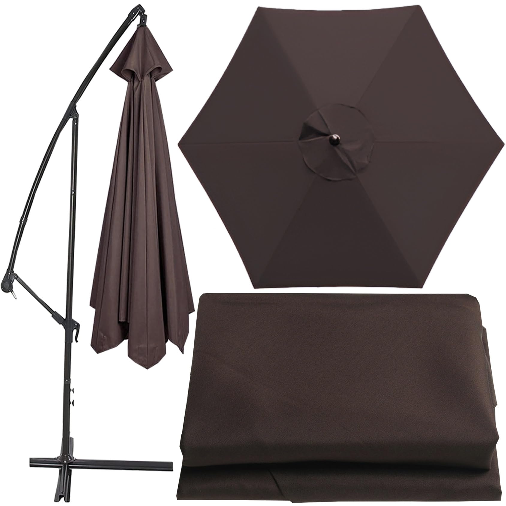 Universal Umbrella Replacement Cloth Parasol Umbrella Replacement Canopy Cover 200cm/270cm/300cm+6 Arms/8 Arms Replacement Parasol Fabric Cover For Garden Umbrella(Color:Brown,Size:200cm(6.5ft)-6 ribs