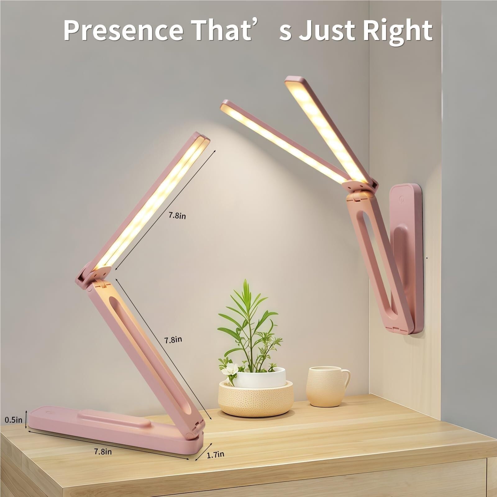 Lámpara De Lectura Lámpara De Escritorio Plegable, Ajustable, LED, Doble Cabezal, Portátil, con Atenuación para Ojos(Pink)