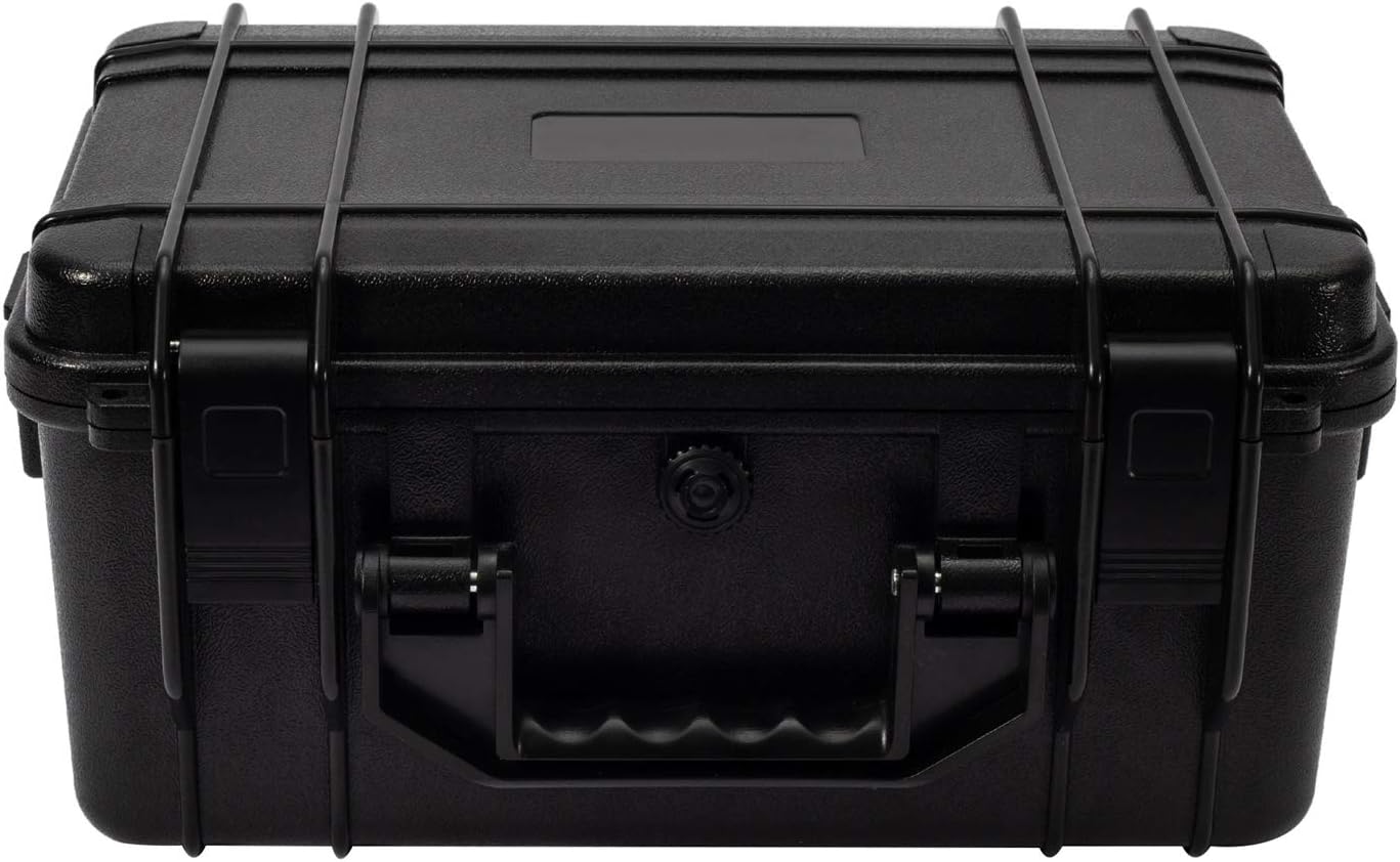 OCGIG Black Large Waterproof Hard Plastic Case Bag Tool Rugged Compact Travel Storage Box Portable Organizer with Foam for Camera Video Guns Test Metering Equipment 13.7"x10.6"x4.7"