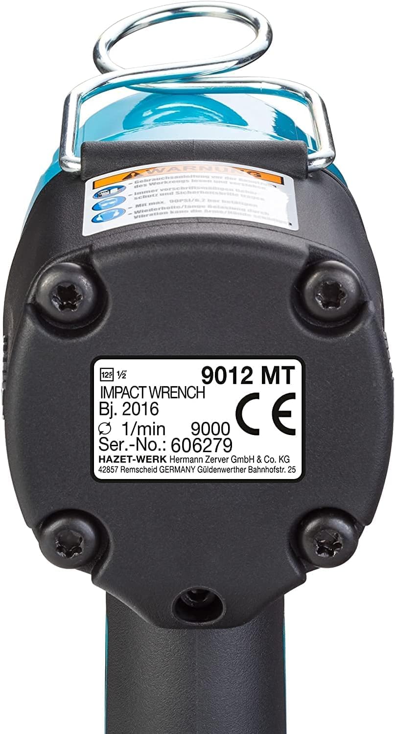 HAZET Druckluft-Schlagschrauber 9012MT I Max. Lösemoment: 1400 Nm, Vierkant 12,5 mm (1/2 Zoll), Betriebsdruck: 6,3 Bar I Hochleistungs-Doppelhammer-Schlagwerk für einfache Bedienung