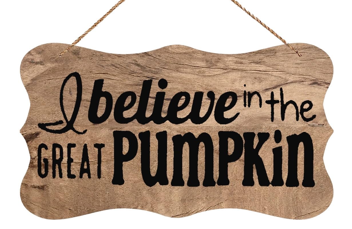 Wood Signs Decor I Believe in The Great Pumpkin - Painted Wooden Sign, Vintage Rustic Wall Hanging, Farmhouse Halloween Decor 12X6 Inch