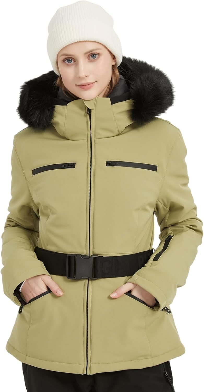 BGX Women's Ski Jacket Snowboard Warm Winter Short Slim Fit Snow Coat Mountain Windproof Waterproof with Hooded