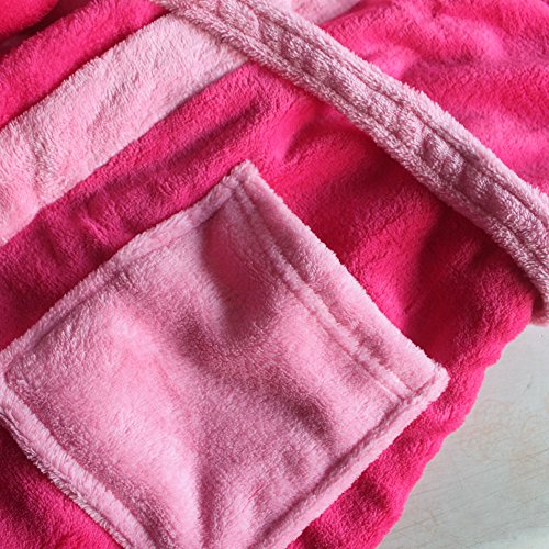 Feetoo [Custom Embroidered Name] Girl Bathrobe Plum Red Coral Velvet Children's Robes (Embroidered Name, 10) #TOP4