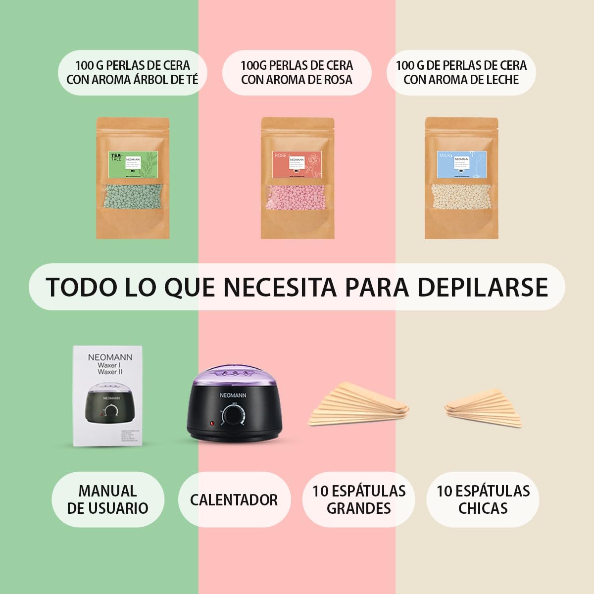 Waxer II Kit dedepilación de cera profesional eléctrica con 300g de perlas y 20 spatulas