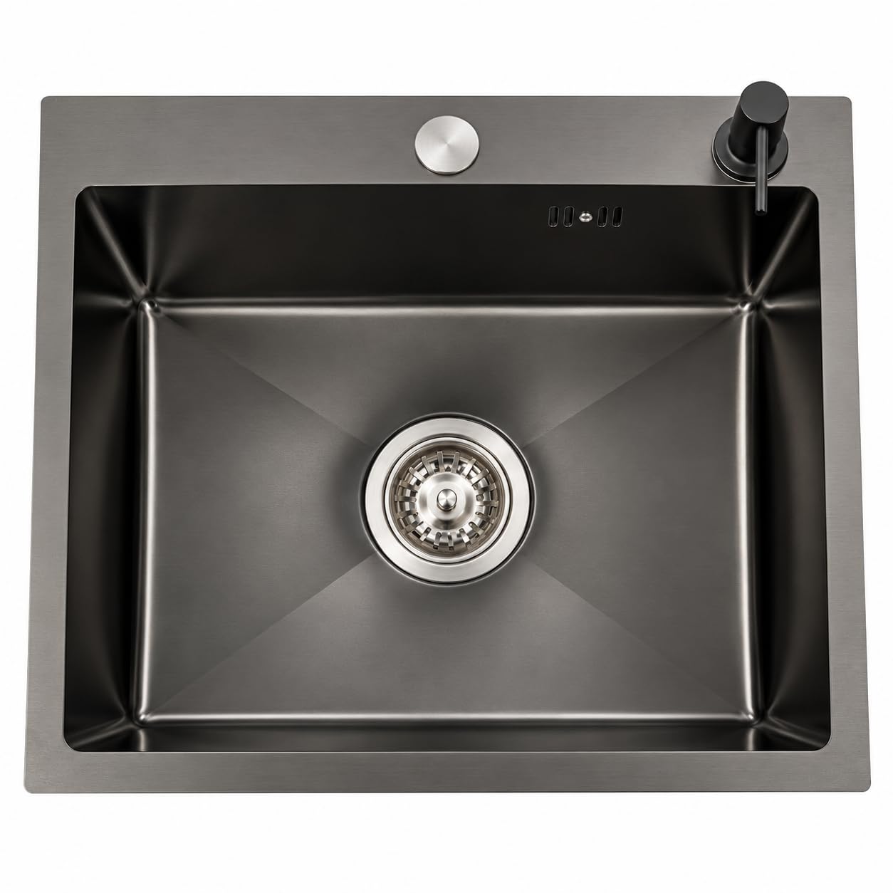 Lavello da cucina in granito nero, 40 x 45 cm, rettangolare, da incasso, in granito, da cucina, piccolo, singolo con fori per rubinetto, 1 lavello in acciaio inox