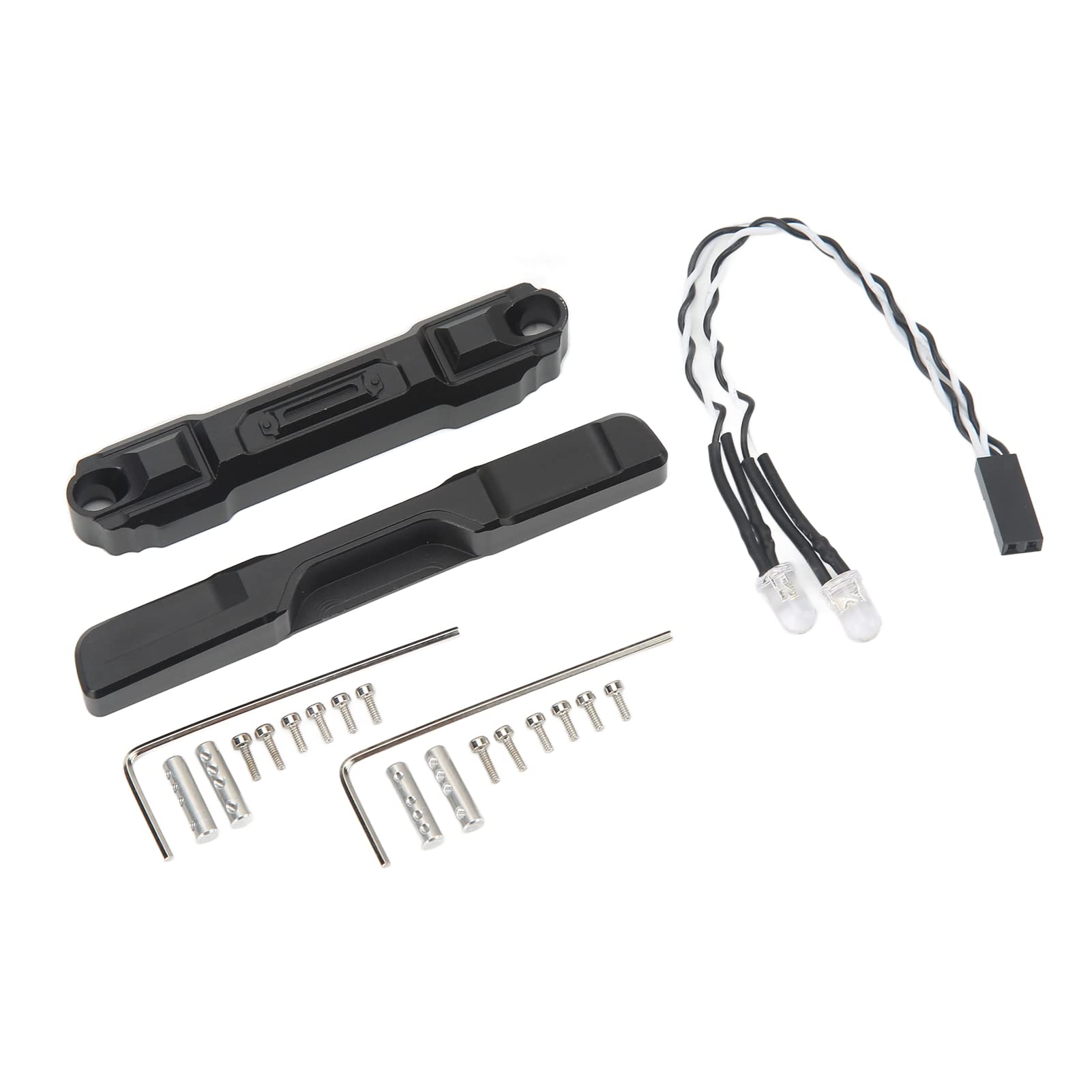 Zderzak RC przód i tył, stop aluminium, czarny, z białym światłem, LED, uchwyt zderzaka RC do Axial SCX24 AXI00005 AXI00002
