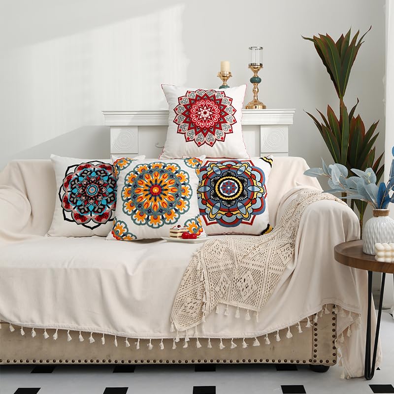 1/2 szt. haftowane dekoracyjne poszewki na poduszki 45 x 45/43 x 43 cm kwadratowe lniane poszewki na poduszki kwiatowe boho poszewki na poduszki na sofę do sypialni