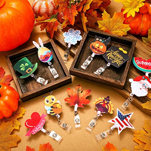 12 Pcs Holiday Badge Reels Badge Holder Retractable Badge Clip Felt Nurse Badge Reel Holders With Clip For Teachers Doctor Employees Volunteers Usa Patriotic Day (Multi Style) #TOP3