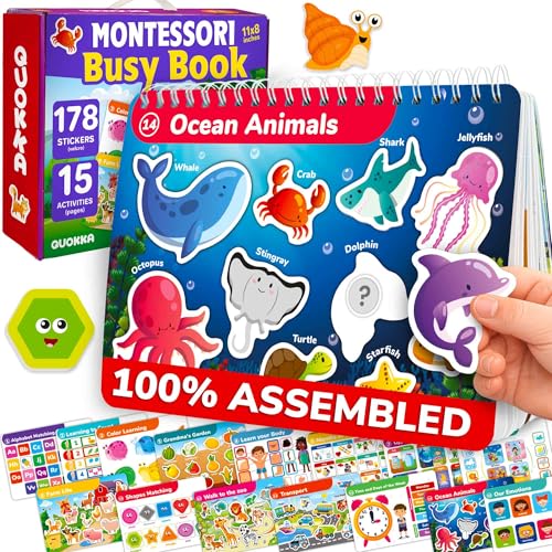 Image of Montessori Busy Book for Toddlers 3-5 - Learning Toys for Kids 1-3 and 2-4 | Velcro Busy Book with Preschool Learning Activities for 1 year old - 15 Themes with 178 Elements - Homeschool Educational Toy