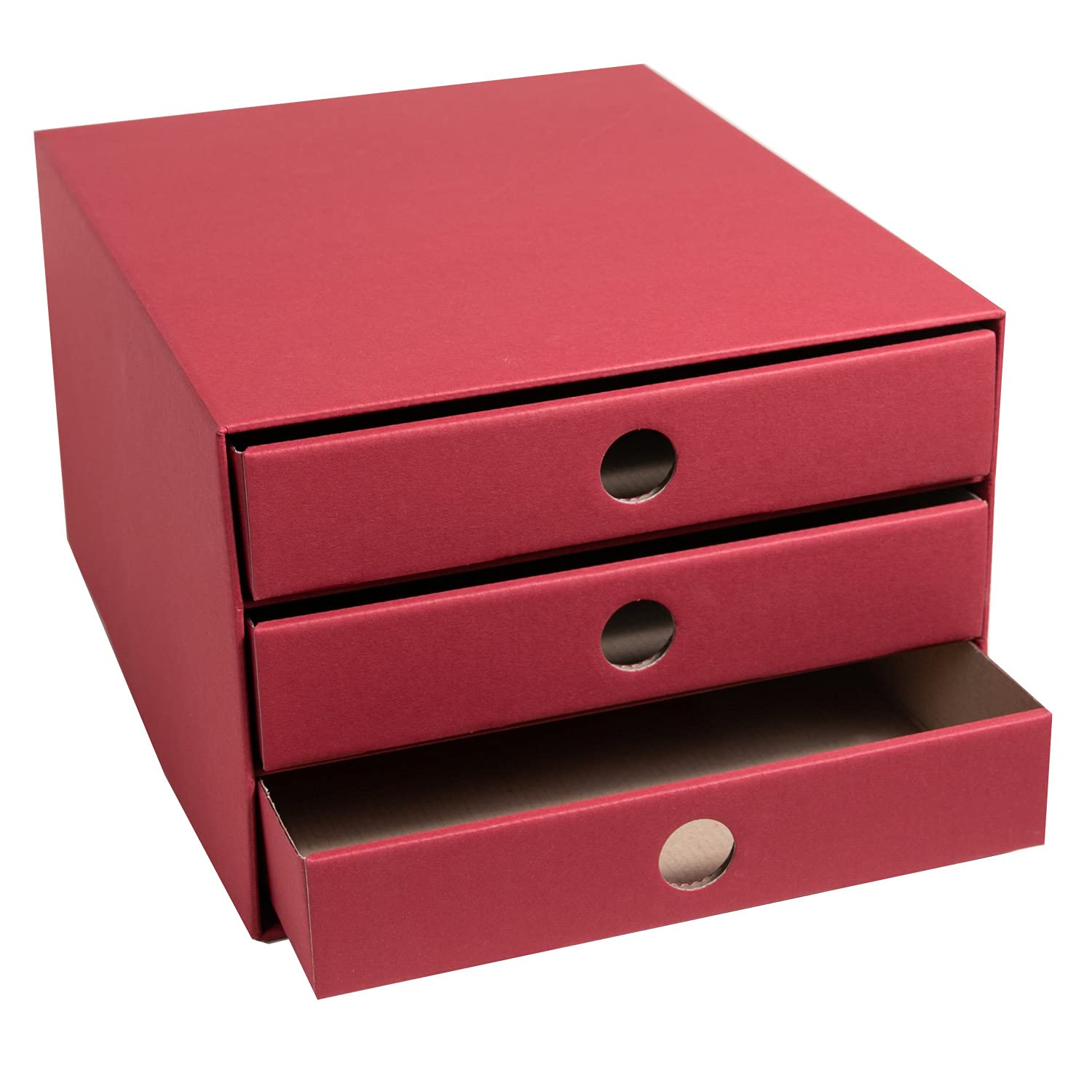 PresentFill® Schubladenbox Pappe Bordeaux - 100% Recycling Karton - Made in Germany - Schubladenturm für DIN A4 Papierablage - stabil stapelbar - Büro Schreibtisch Organizer – Ablagebox