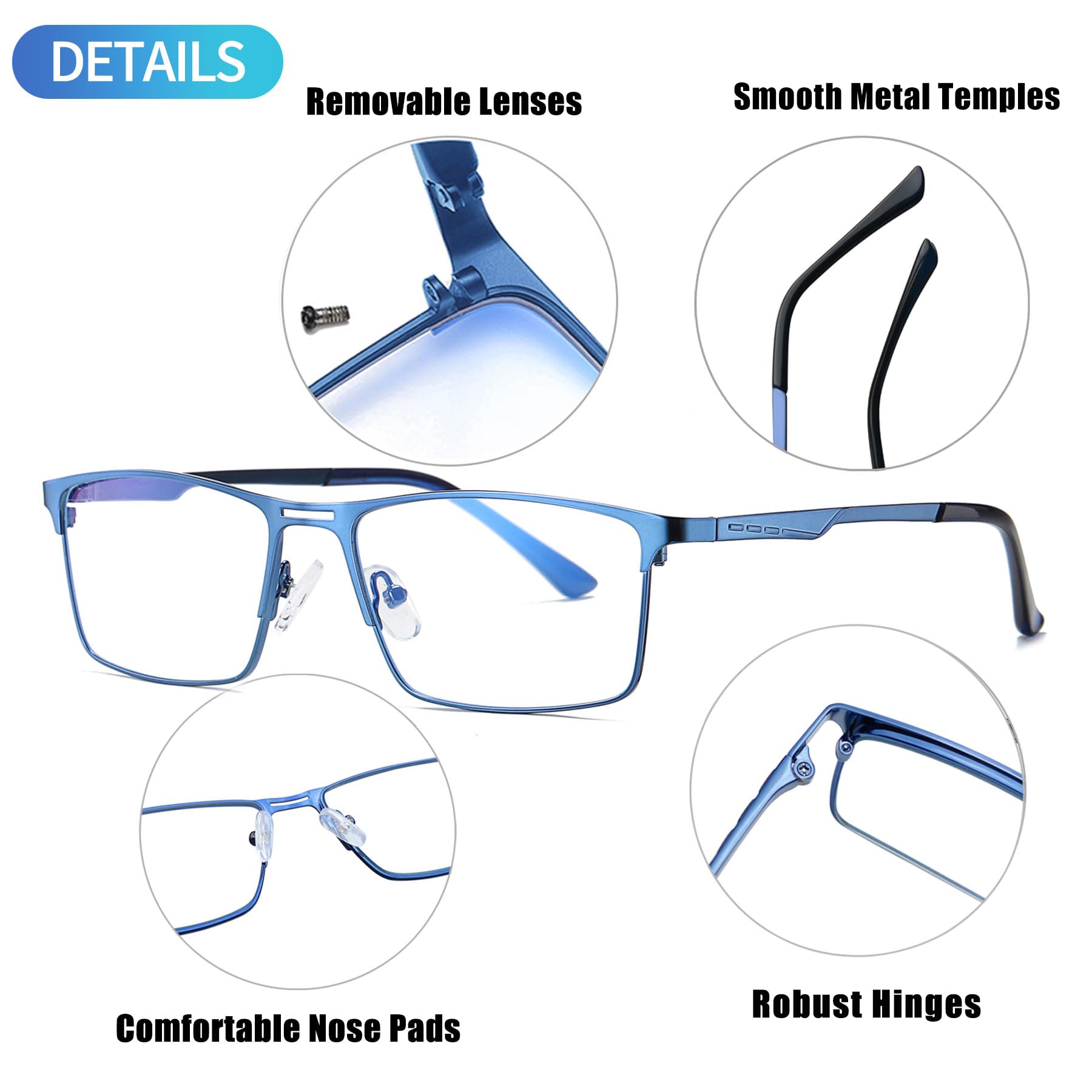 Joopin Gafas Luz Azul Hombre Mujer Rectangulares Lentes Anti Filtro Azul para Gaming Pantallas Ordenador Antifatiga y Antireflejantes Marco de Metal