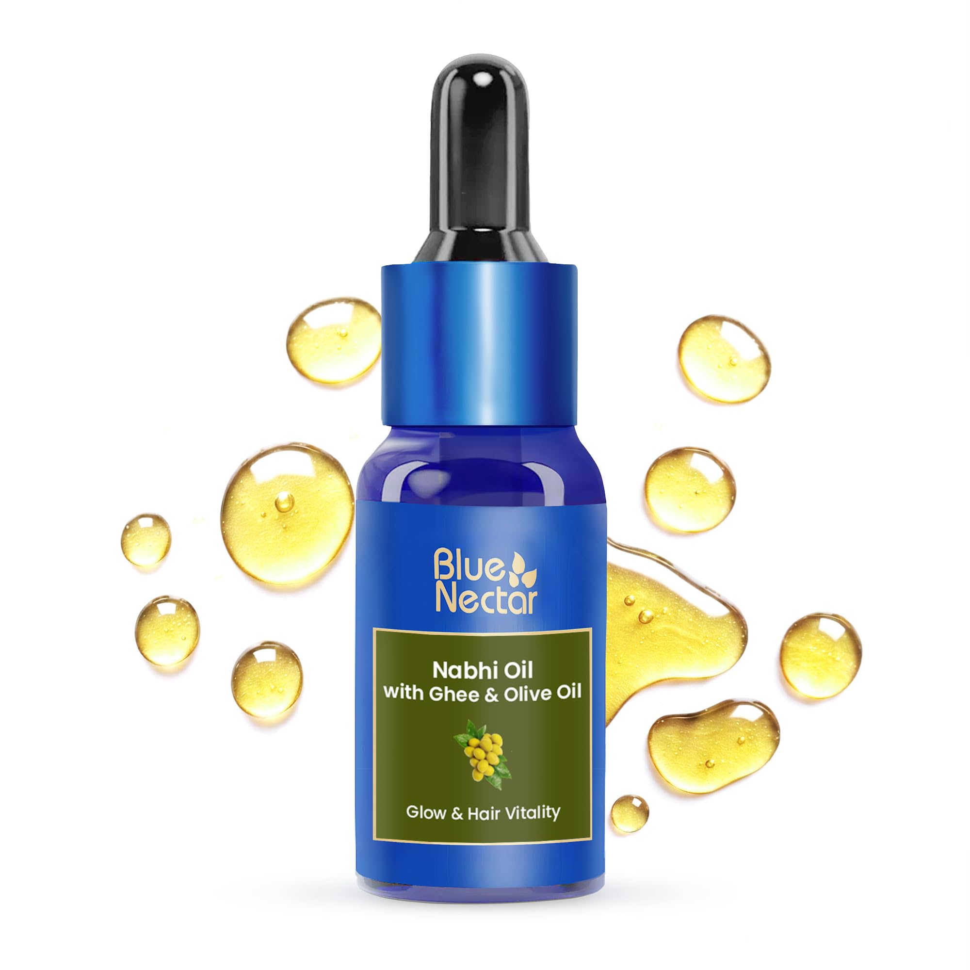 Blue Nectar Nabhi Oil with Ghee & Olive Oil | Ayurvedic Belly Button Oil for Glowing Skin & Strong Hair | Deep Hydration & Nourishment (22 Herbs, 10ml)-image-23