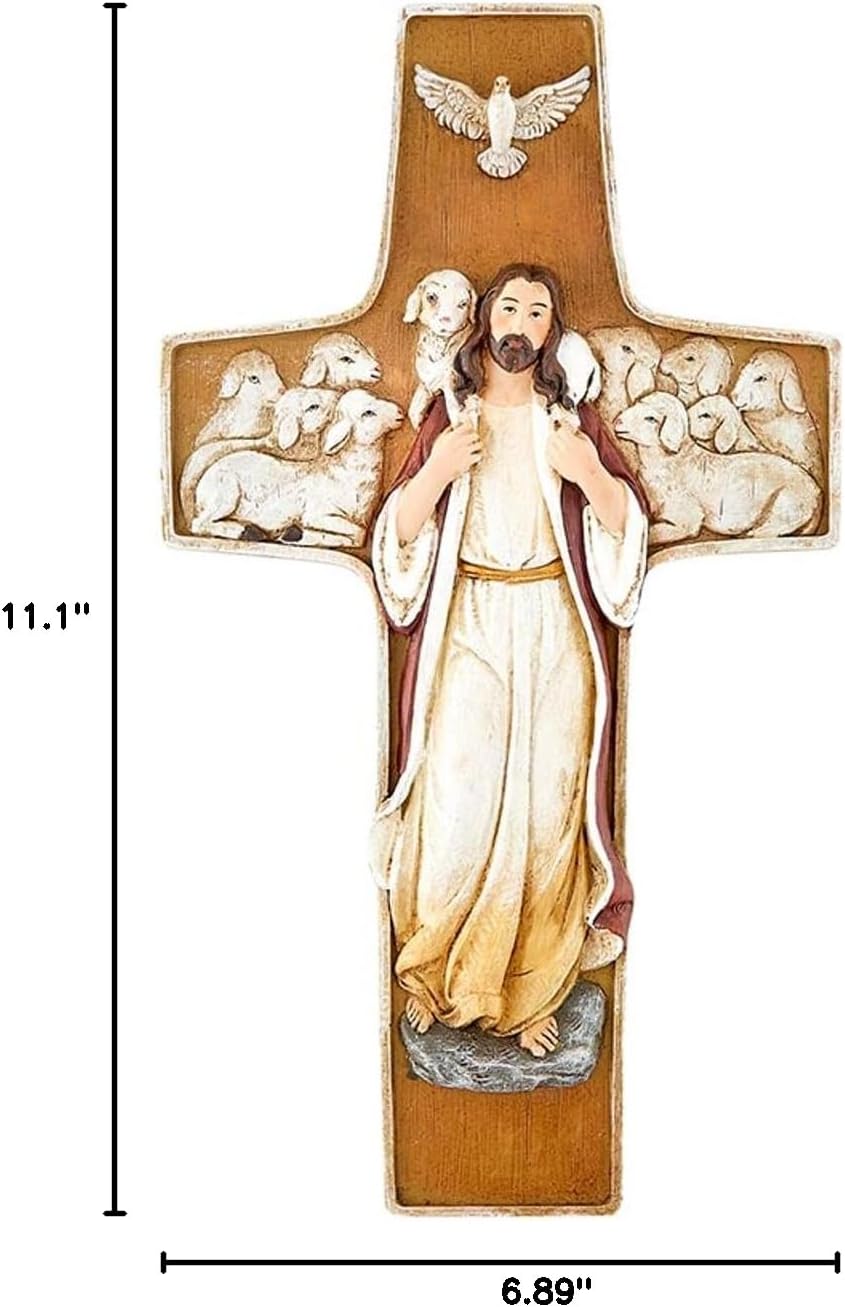 Good Shepherd Resin Wall Mounted Crucifix Figurine