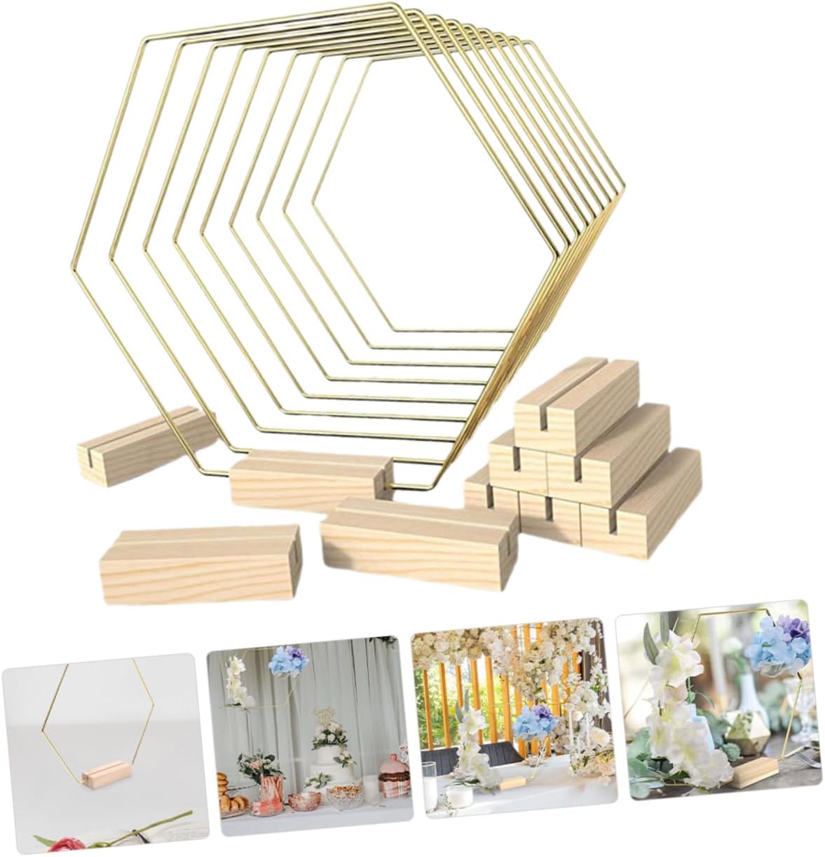 Alipis 10pcs Hexagonal Metal Floral Centerpiece Wedding Table Decor DIY Wreath Ring Base