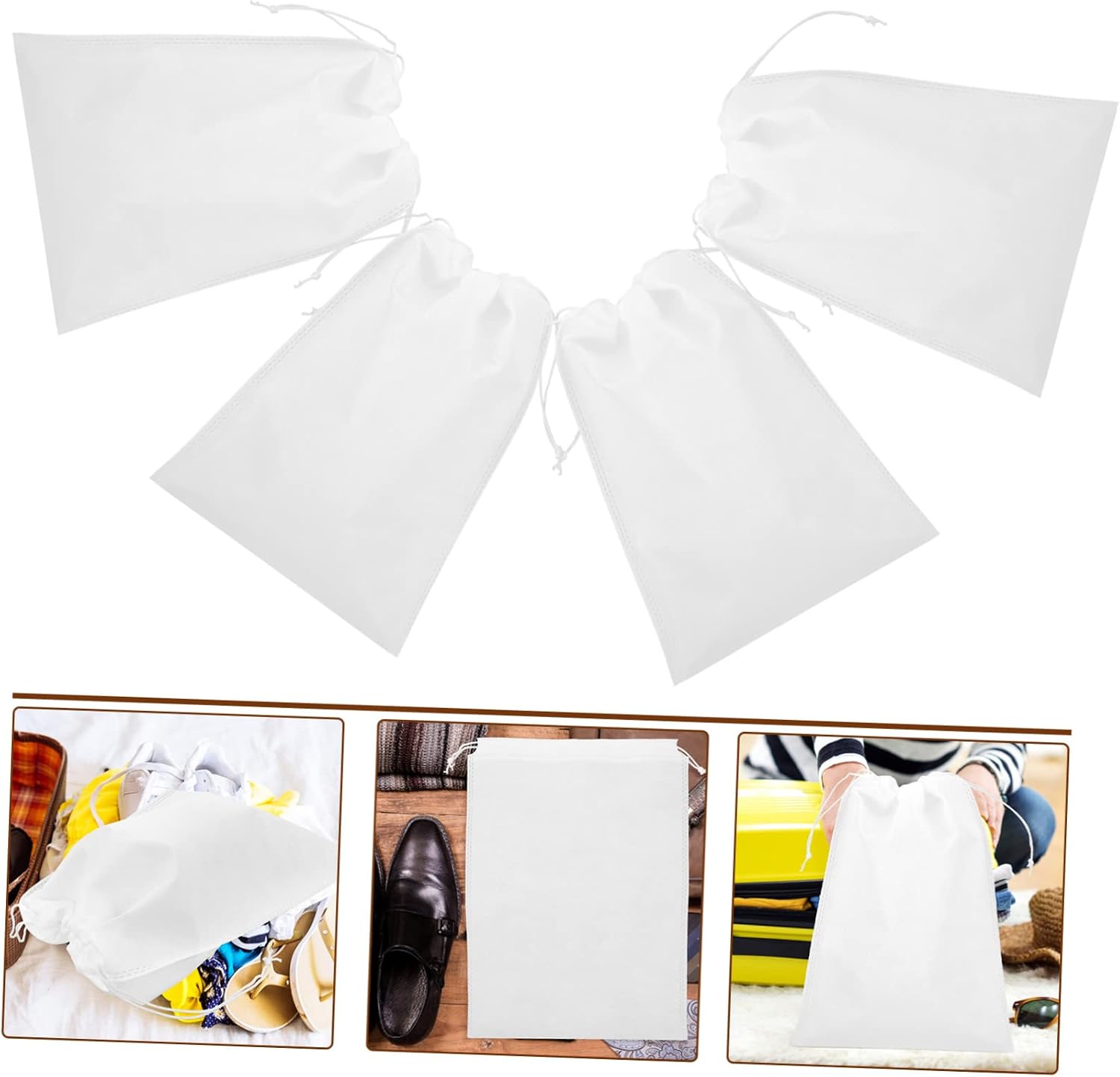 BESTYASH 10pcs Drawstring Shoe Storage Bags Dust Organizers for Shoes Multi-purpose Reusable Pouches for Travel Accessories and Toys White image 3