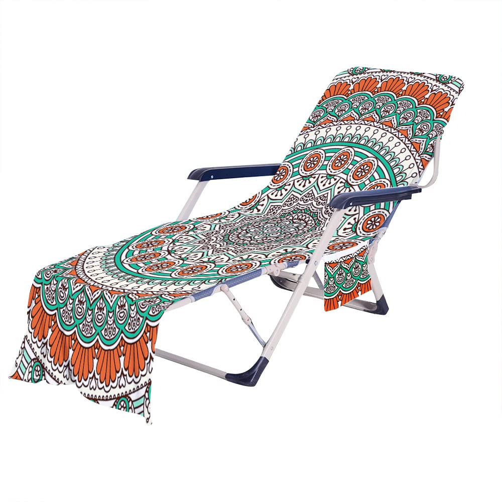 RRrawgff Beach Chair Cover Towel, Colourful Bohemian Exotics Print Beach Towel Lounger Bags with Pockets, Microfiber Sunbed Sun Lounger Towels for Summer Outdoor Garden Pool (73x210cm,I)