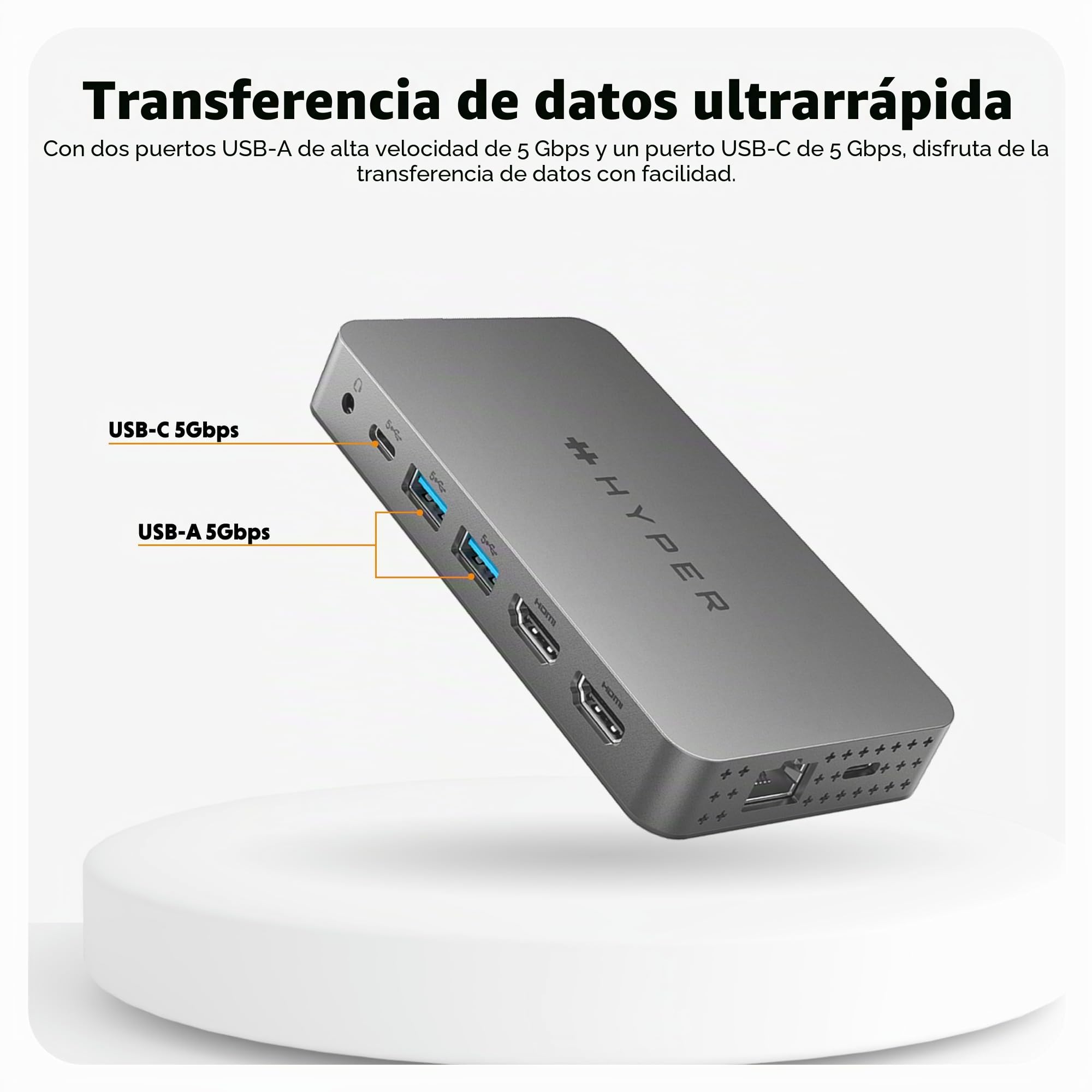 Hyper HDM1H-GL Hub USB-C HyperDrive Dual 4K HDMI 10 en 1 para MacBooks M1/M2 con 10 Puertos Esenciales - Plata