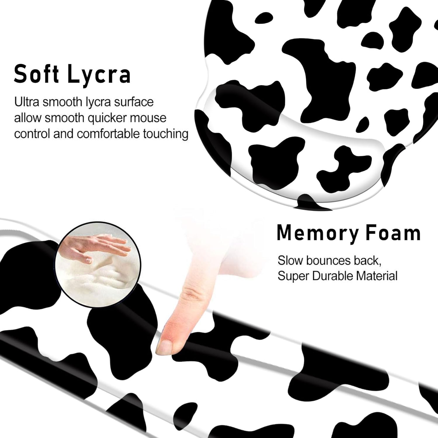Keyboard Wrist Rest and Mouse Pad Wrist Support Set with Coasters,Non-Slip PU Base Ergonomic Gaming Mousepad for Home Office Working Studying Easy Typing & Pain Relief,Cute Cow Print