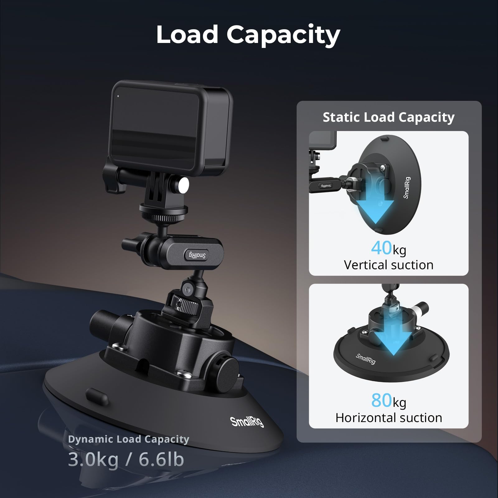 SMALLRIG Uchwyt 6" z przyssawką kulową Magic Arm, uchwyt do kamer sportowych do DJI Osmo Action 5 Pro/4, do Insta360 x5, do GoPro 13/12, udźwig 3 kg, na szybę samochodu lub okno - 5856